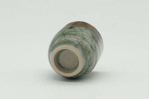 Japanese Teacup - Brown Drip-Glazed Crazed Green Celadon Obori Soma-yaki Guinomi - 40ml