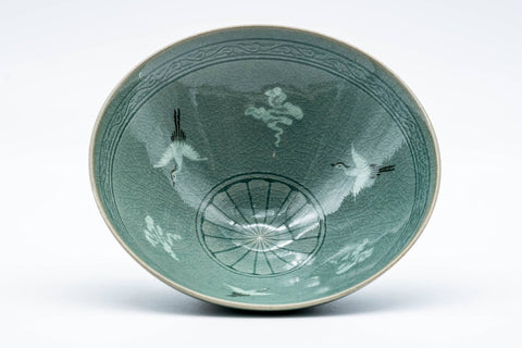 Tezumi — Korean Matcha Bowl - 황렌제/黄仁哲 Hwang Ren-je - Unkaku Green Celadon Chawan - 150ml — top-down view of the interior