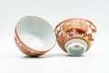 Japanese Teacups - Pair of Red Floral Kutani-yaki Yunomi - 70ml - overhead view showing the white interiors of both cups