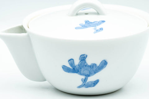 Japanese Houhin - Blue Floral White Porcelain Arita-yaki Do-ake Teapot - 150ml