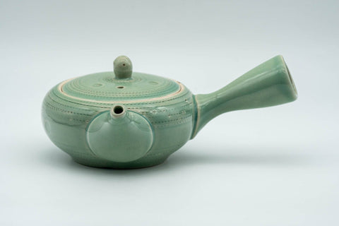 Japanese Kyusu - Mint Green Hiramaru-gata Obi-ami Teapot - 220ml - Tezumi