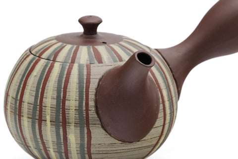 Brown Striped Tokoname Mesh Filter Teapot - 180ml