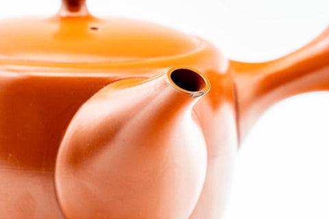 Japanese Kyusu - Large Red Shudei Tokoname-yaki Mesh Teapot - 400ml