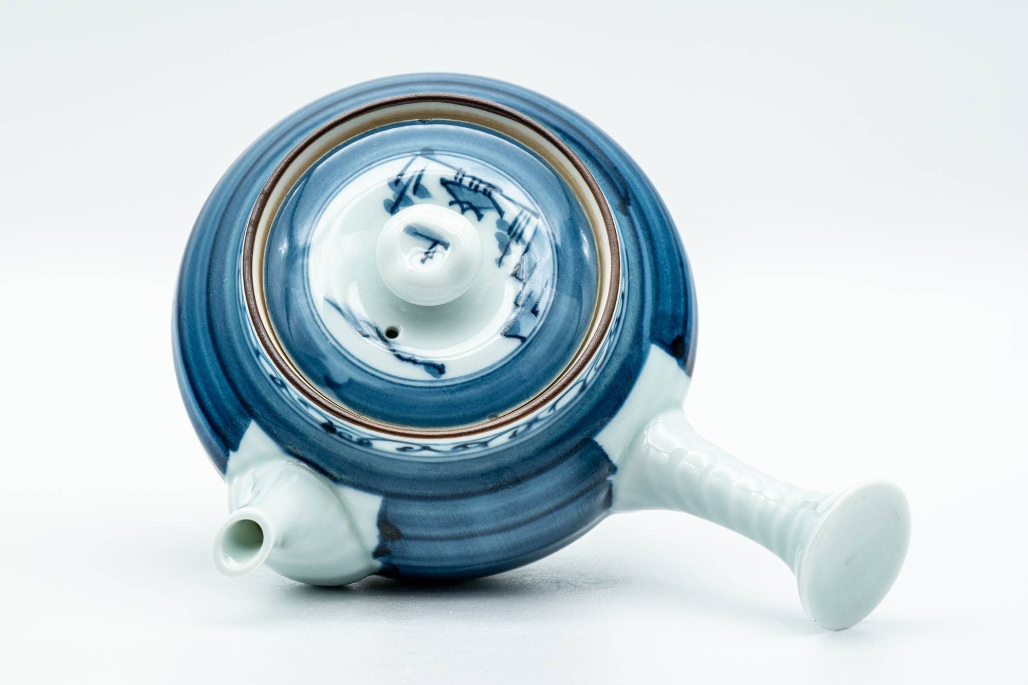 Japanese Kyusu - Blue Striped Village Arita-yaki Debeso Teapot - 300ml - Tezumi
