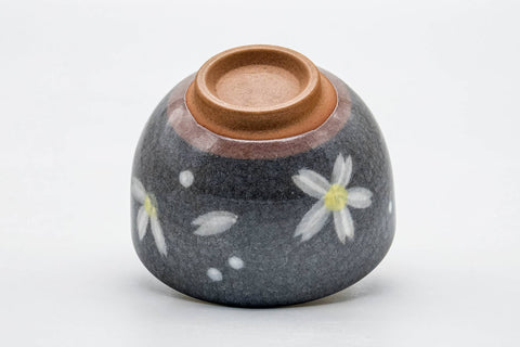 Tezumi — Japanese Teacup - Floral Grey Celadon Snowflake Glazed Yunomi - 150ml — tipped to show the interior