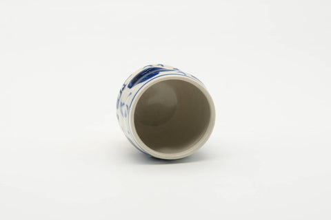 Tezumi — Japanese Teacup - Abstract Blue White Glazed Yunomi - 100ml — three-quarter view