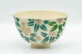 Tezumi — Japanese Matcha Bowl - Gold Green Floral Kyo-yaki Chawan - 300ml — front view