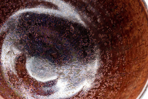 Tezumi — Japanese Matcha Bowl - Dark Red Oil Spot Glazed Chawan - 250ml — inverted showing the foot ring