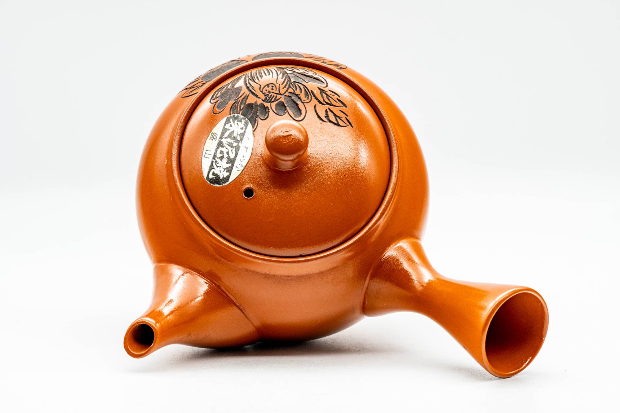 Japanese Kyusu - Floral Engraved Red Shudei Tokoname-yaki Mesh Teapot - 250ml