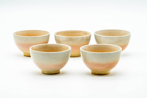 Japanese Teacups - Set of 5 Beige Pink Hagi-yaki Yunomi - 85ml