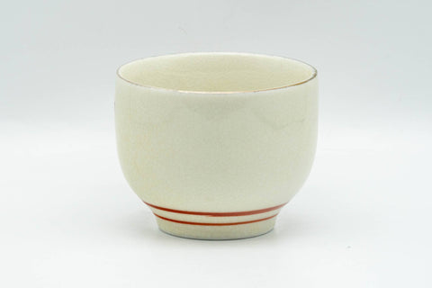 Japanese Teacup - Beige Red Chrysanthemums Kutani-yaki Yunomi - 130ml - plain reverse side with red banding
