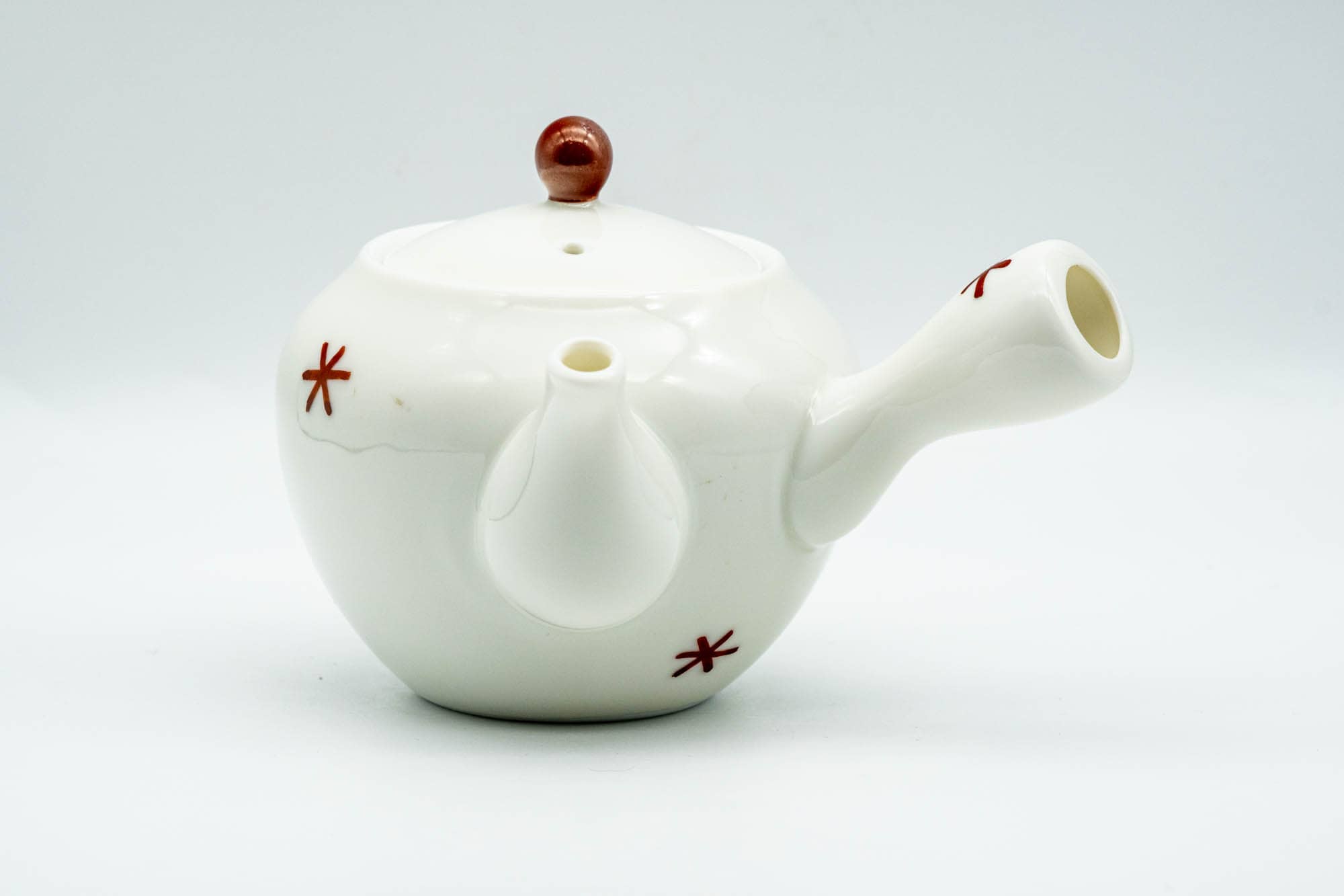 Japanese Kyusu - Red Stars White Porcelain Arita-yaki Teapot - 240ml