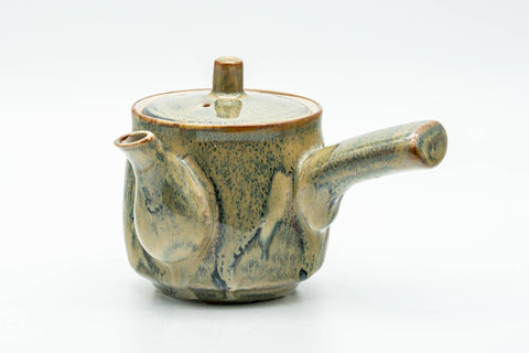 Tezumi — Japanese Kyusu - Green Yellow Drip-Glazed Debeso Teapot - 240ml — top-down view of the lid