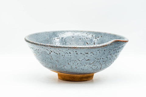 Japanese Matcha Bowl - Floral Blue Shino Glazed Summer Chawan - 200ml - front view showing the floral motif