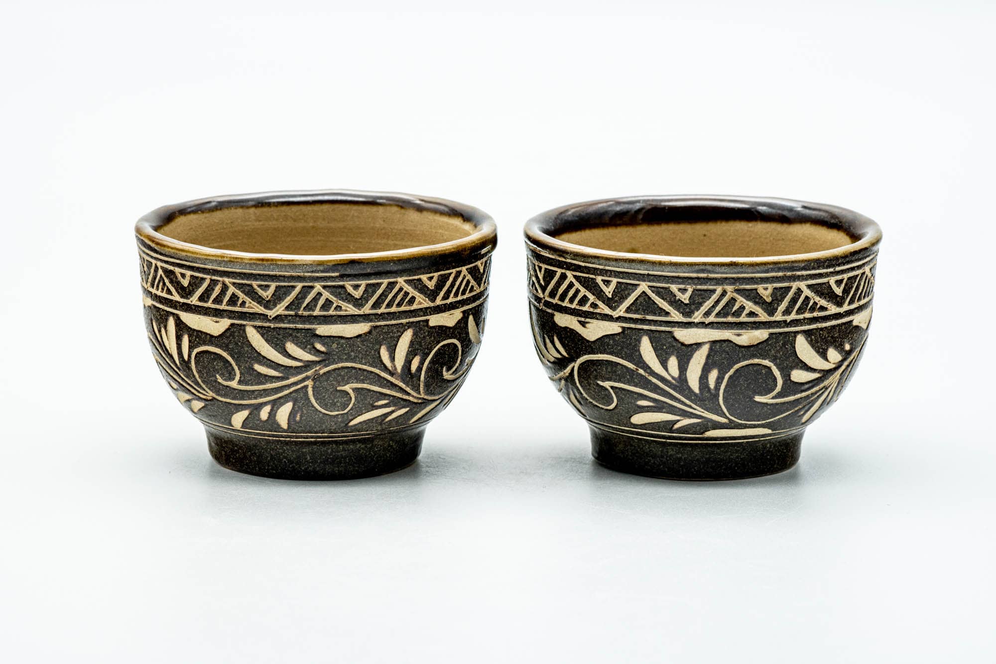 Japanese Tea Set - Floral Geometric Large Kyusu Teapot with 2 Yunomi Teacups
