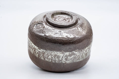 Japanese Matcha Bowl - 手 Grey White Obi Raku Chawan - 300ml