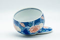 Tezumi — Japanese Teacup - Blue Pink Floral Arita-yaki Lidded Yunomi - 150ml — three-quarter view