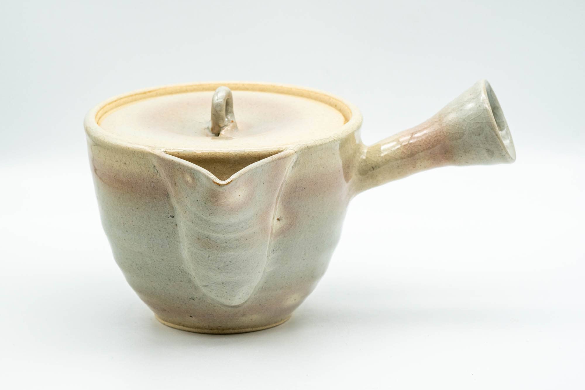 Japanese Tea Set - 玉祖窯 Tamaso Kiln - Beige Gohonte Hagi-yaki Kyusu Teapot with 6 Yunomi Teacups in Wooden Box