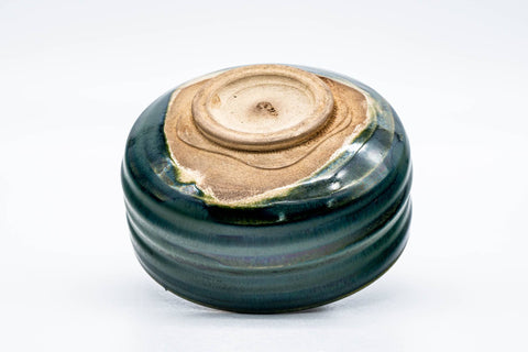 Tezumi — Japanese Matcha Bowl - Green Glazed Thumb-Indented Spiraling Chawan - 200ml — tipped to show the interior