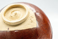 Japanese Matcha Bowl - Shiny Red and Yellow Drip-Glazed Wan-nari Chawan - 250ml - closeup of the underside foot ring