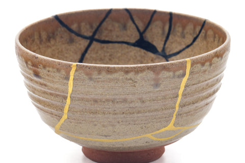 Japanese Matcha Bowl - Gold Black Urushi Kintsugi Drip-Glazed Chawan - 400ml