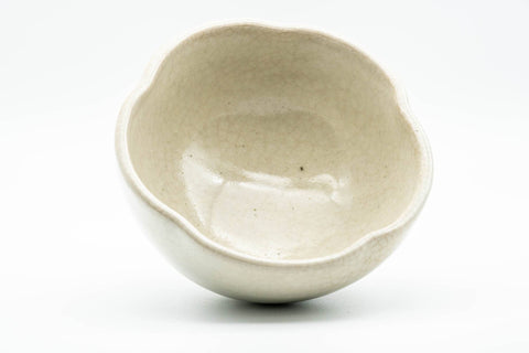 Japanese Matcha Bowl - Milky White Glazed Plum Blossom-shaped Chawan - 300ml - the bowl viewed from above showing the plum-blossom shaped rim