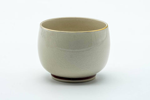 Tezumi — Japanese Teacup - Beige Red Floral Kutani-yaki Yunomi - 140ml — front view from another angle