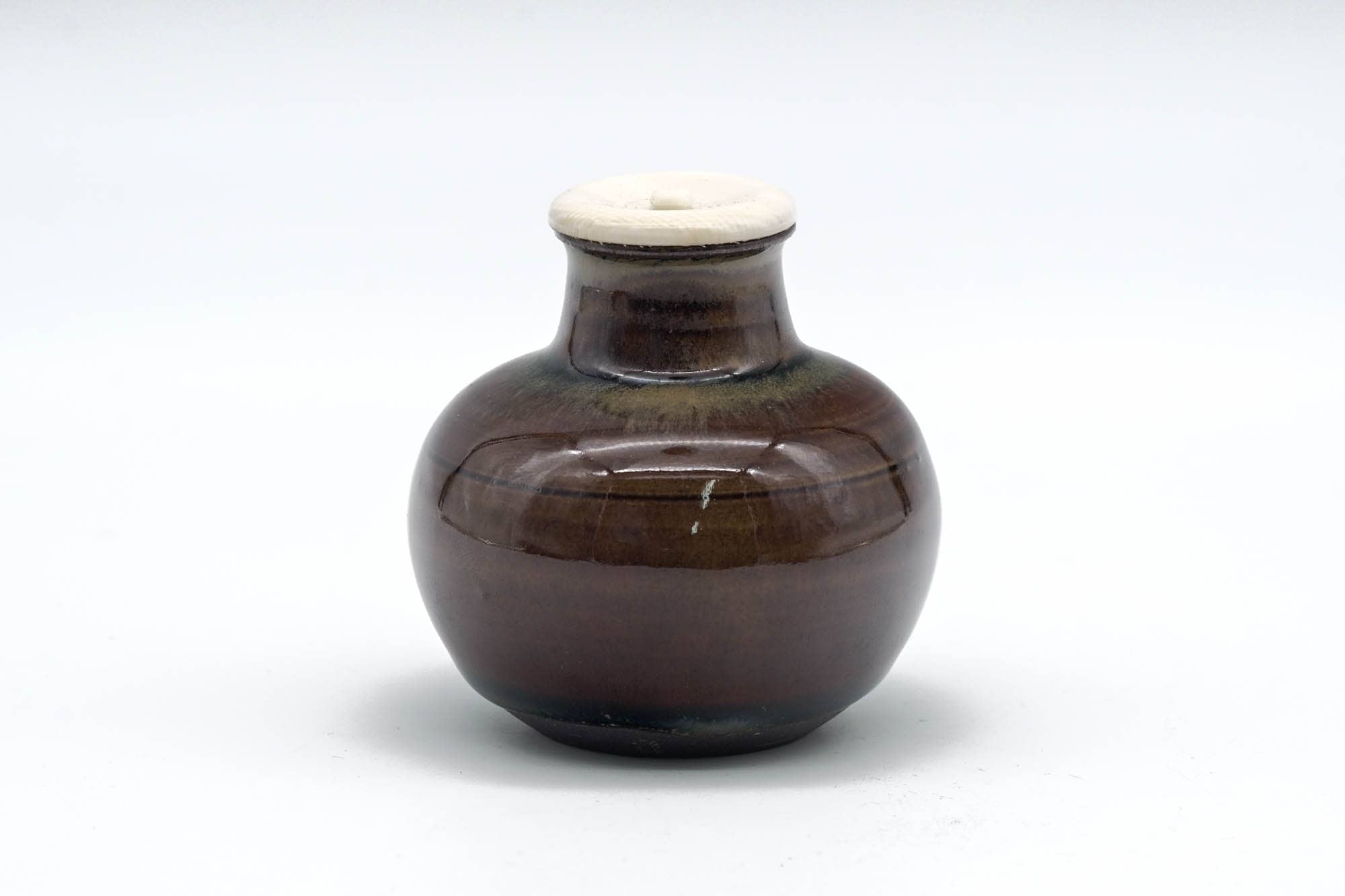 Japanese Chaire - 元永彰一 Motonaga Shōichi - Brown Drip-Glazed Marutsubo Takatori-yaki Tea Jar with Shifuku