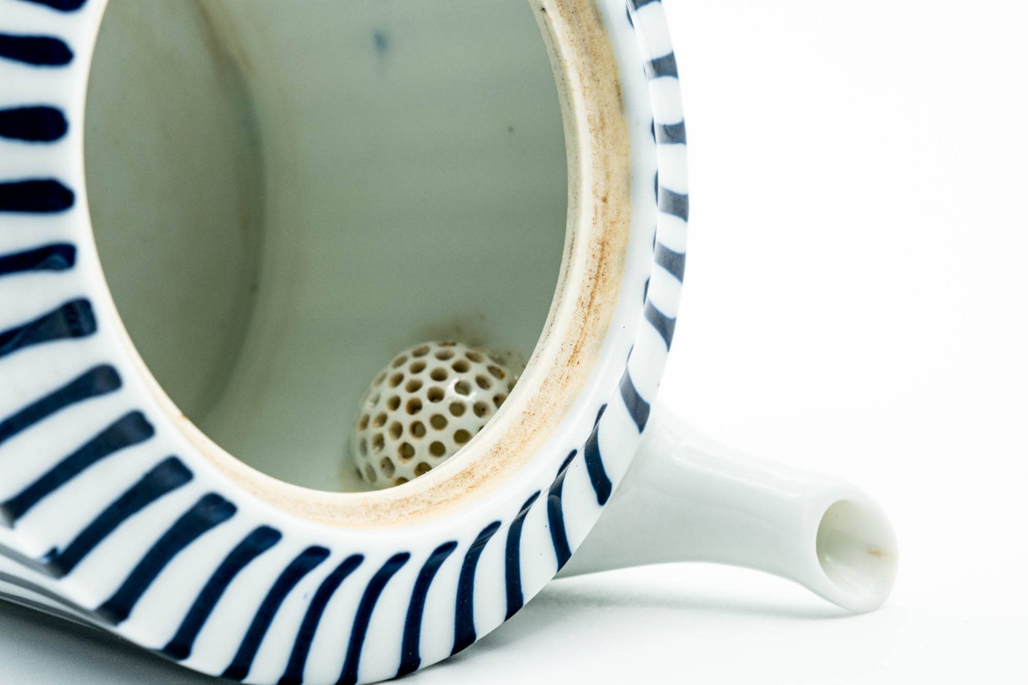 Japanese Kyusu - Blue Striped Weathered Arita-yaki Ceramic Filter Teapot - 300ml