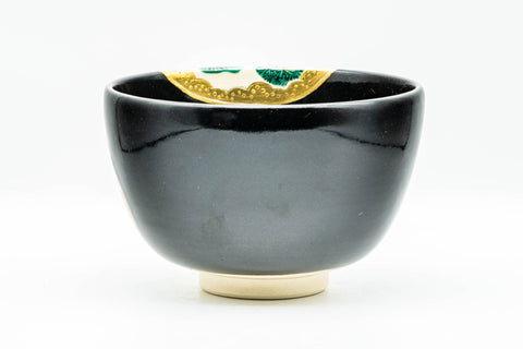 Japanese Matcha Bowl - Azan Tsuji 通次阿山 - Jet Black Gold Bonsai Musicians Kyo-yaki Chawan - 300ml