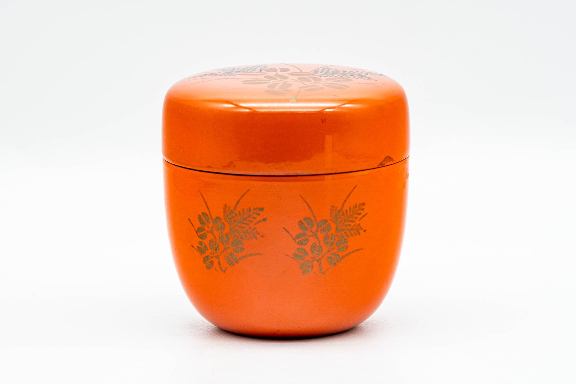 Japanese Natsume - Orange Black Lacquer Floral Matcha Tea Canister - 100ml