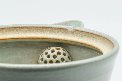 Japanese Houhin - Grey White Hakeme Ceramic Filter Handleless Teapot - 150ml - Tezumi