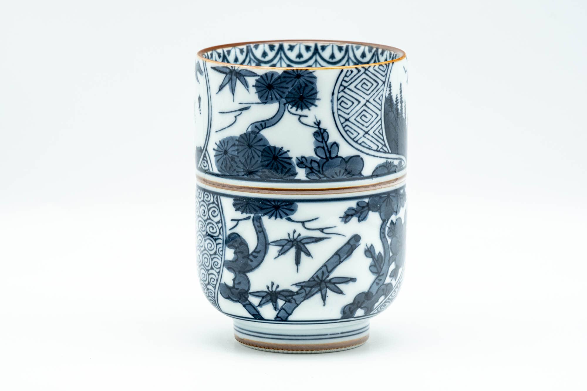 Japanese Teacup - Larger Blue Bamboo Geometric Arita-yaki Yunomi - 240ml