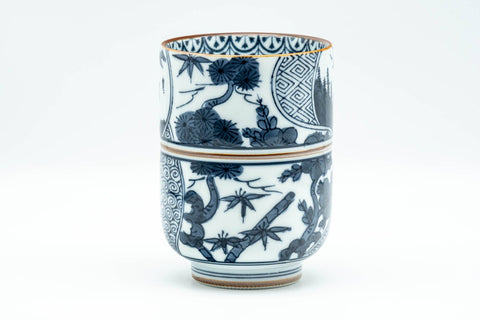 Japanese Teacup - Larger Blue Bamboo Geometric Arita-yaki Yunomi - 240ml