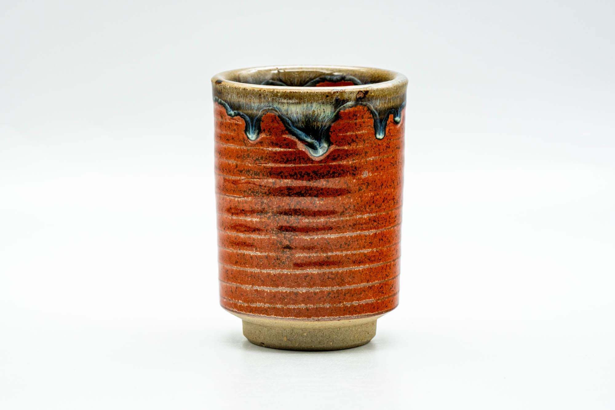 Japanese Teacup - Speckled Red Drip-Glazed Spiraling Yunomi - 110ml