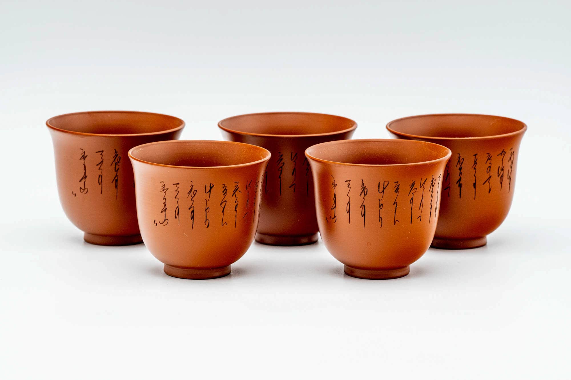 Japanese Tea Set - Calligraphy Engraved Tokoname-yaki Kyusu Teapot - Katakuchi Water Cooler - 5 Yunomi Teacups