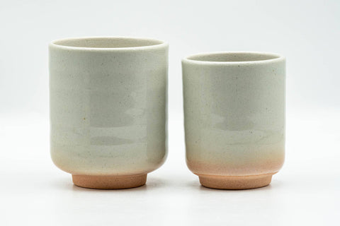 Japanese Teacups - Pair of Beige Glazed Hagi-yaki Meoto Yunomi