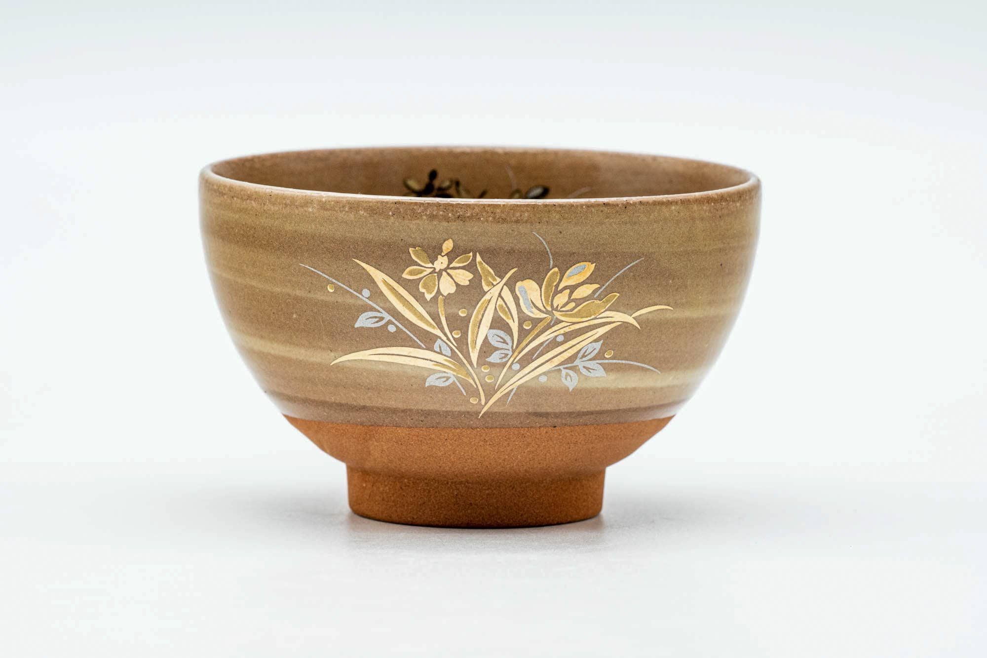 Japanese Teacup - Brown Gold Floral Yunomi - 130ml