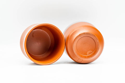 Japanese Teacups - Pair of Grey Striped Tokoname-yaki Yunomi - 90ml - the two cups on their sides showing interior and foot