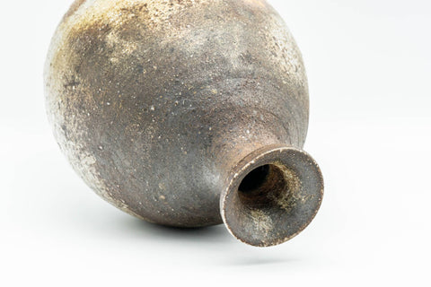 Japanese Hanaire - Textured Bizen-yaki Tea Ceremony Vase - tilted view showing the mouth opening