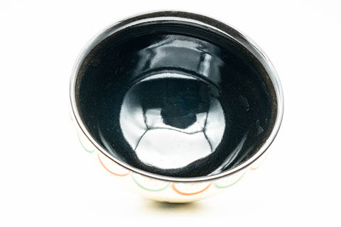 Japanese Matcha Bowl - Sakura Cherry Blossoms Geometric Black Inner-Glazed Kyo-yaki Chawan - 250ml - Tezumi