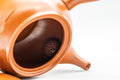 Japanese Tea Set - Bamboo Engraved Tokoname-yaki Debeso Kyusu Teapot with 4 Yunomi Teacups - interior of the teapot showing the ceramic debeso filter
