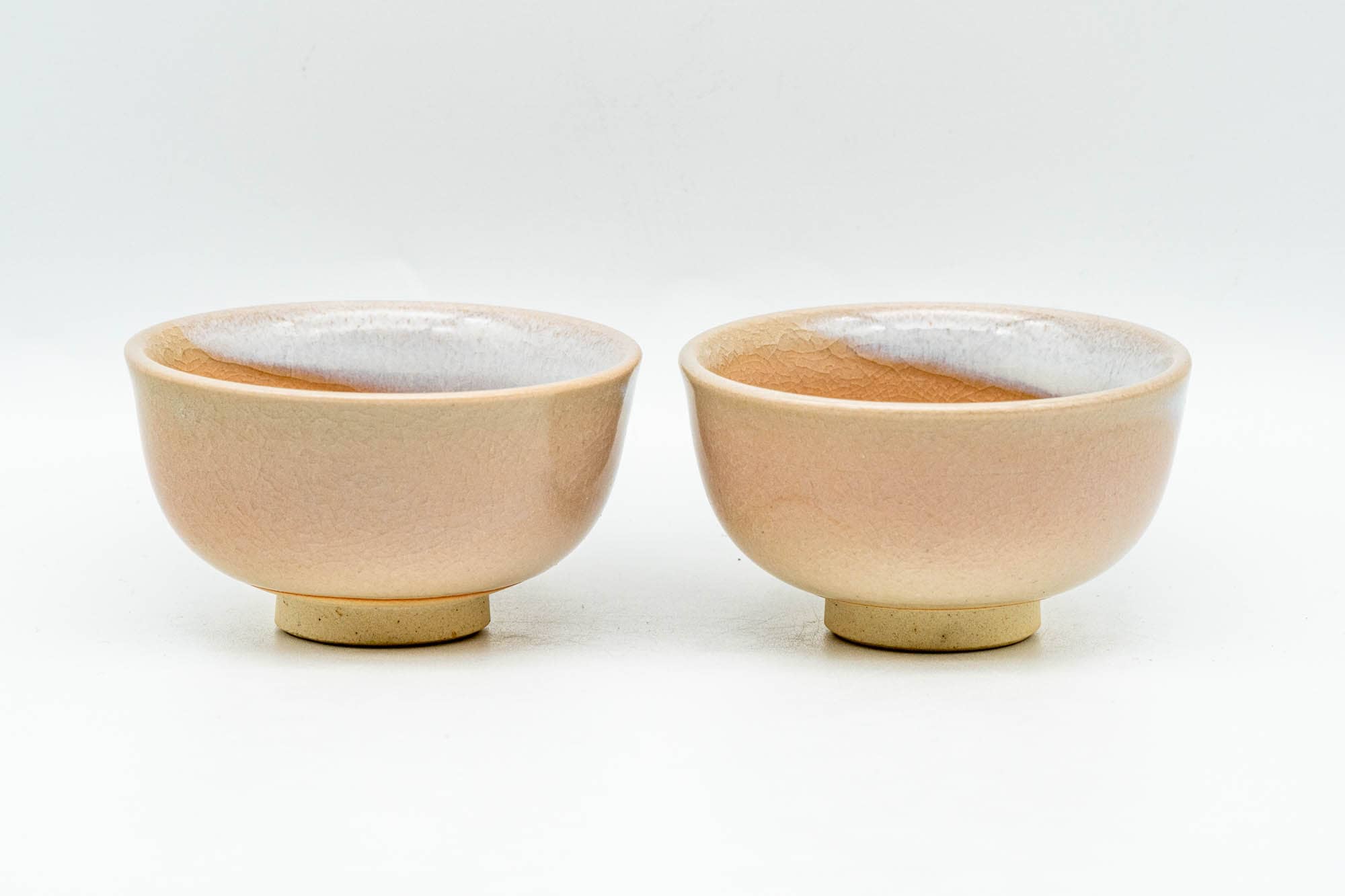 Japanese Teacups - 天鵬山 Tsubaki Kiln - Pair of Pink White Hagi-yaki Guinomi - 40ml