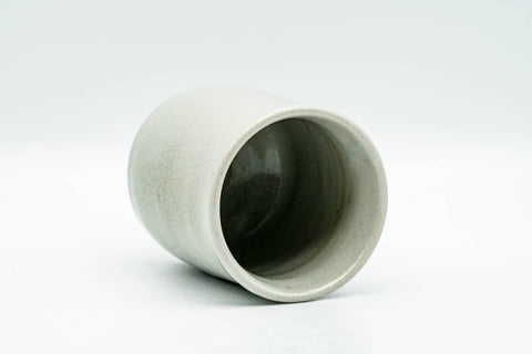 Japanese Teacup - Grey Glazed Yunomi - 140ml - tilted view showing the rim and interior