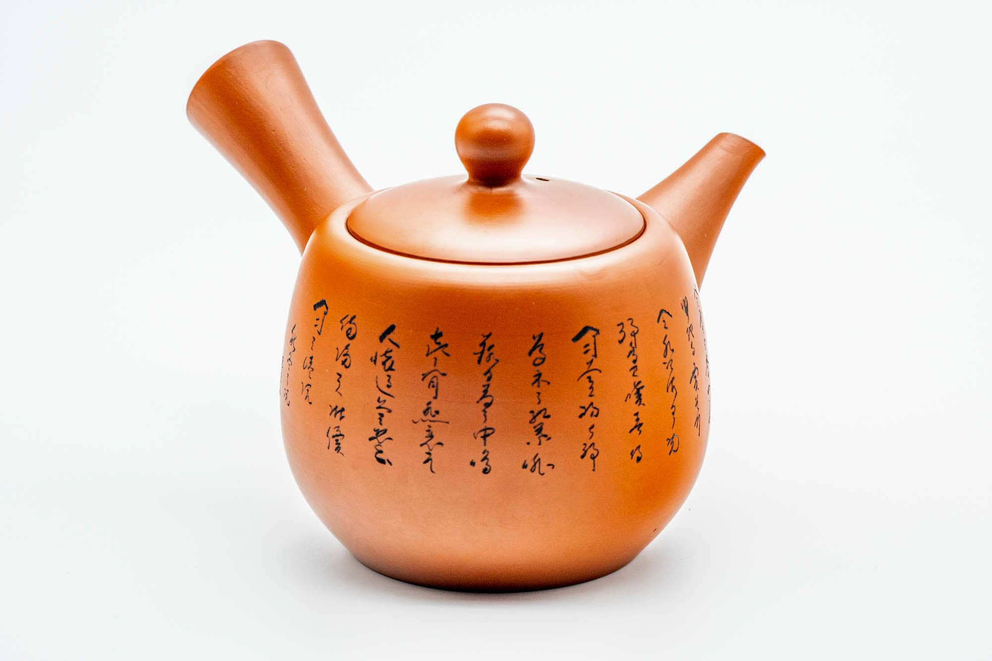 Japanese Kyusu - Calligraphy Engraved Red Shudei Tokoname-yaki Ceramic Filter Teapot - 350ml