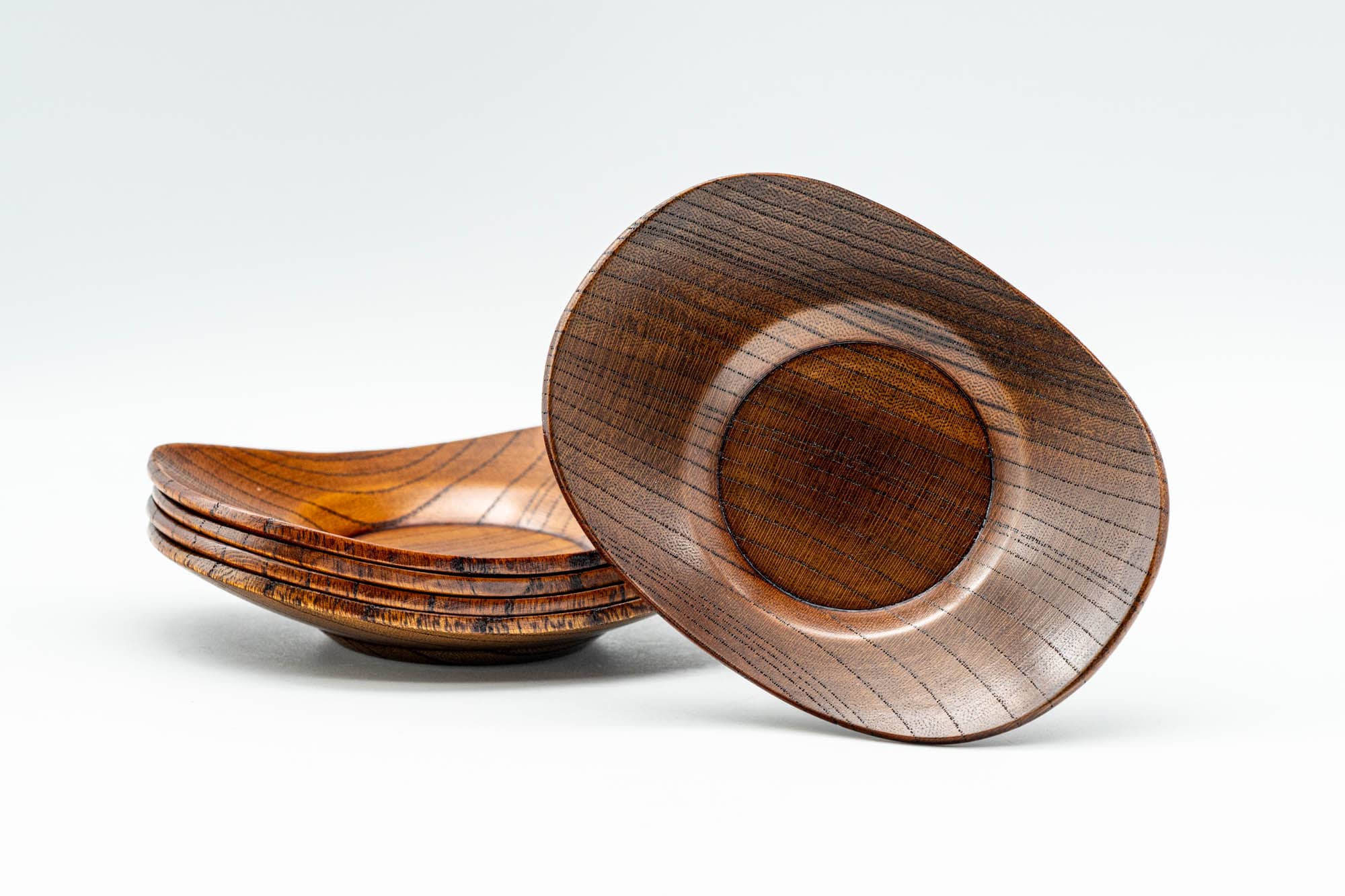 Japanese Chataku - Set of 5 Oval-shaped Wooden Tea Saucers - Tezumi