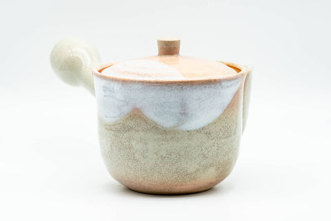 Japanese Kyusu - Beige White Hagi-yaki Do-ake Teapot - 330ml - three-quarter back view showing the side handle