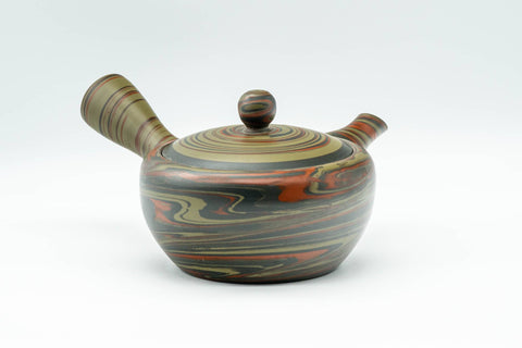 Tezumi — Japanese Kyusu - Nerikomi Tokoname-yaki Debeso Teapot - 250ml — three-quarter view from the opposite side