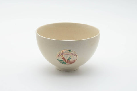 Tezumi — Japanese Matcha Bowl - Geometric Emblemed Kyo-yaki Chawan - 300ml — front view from another angle