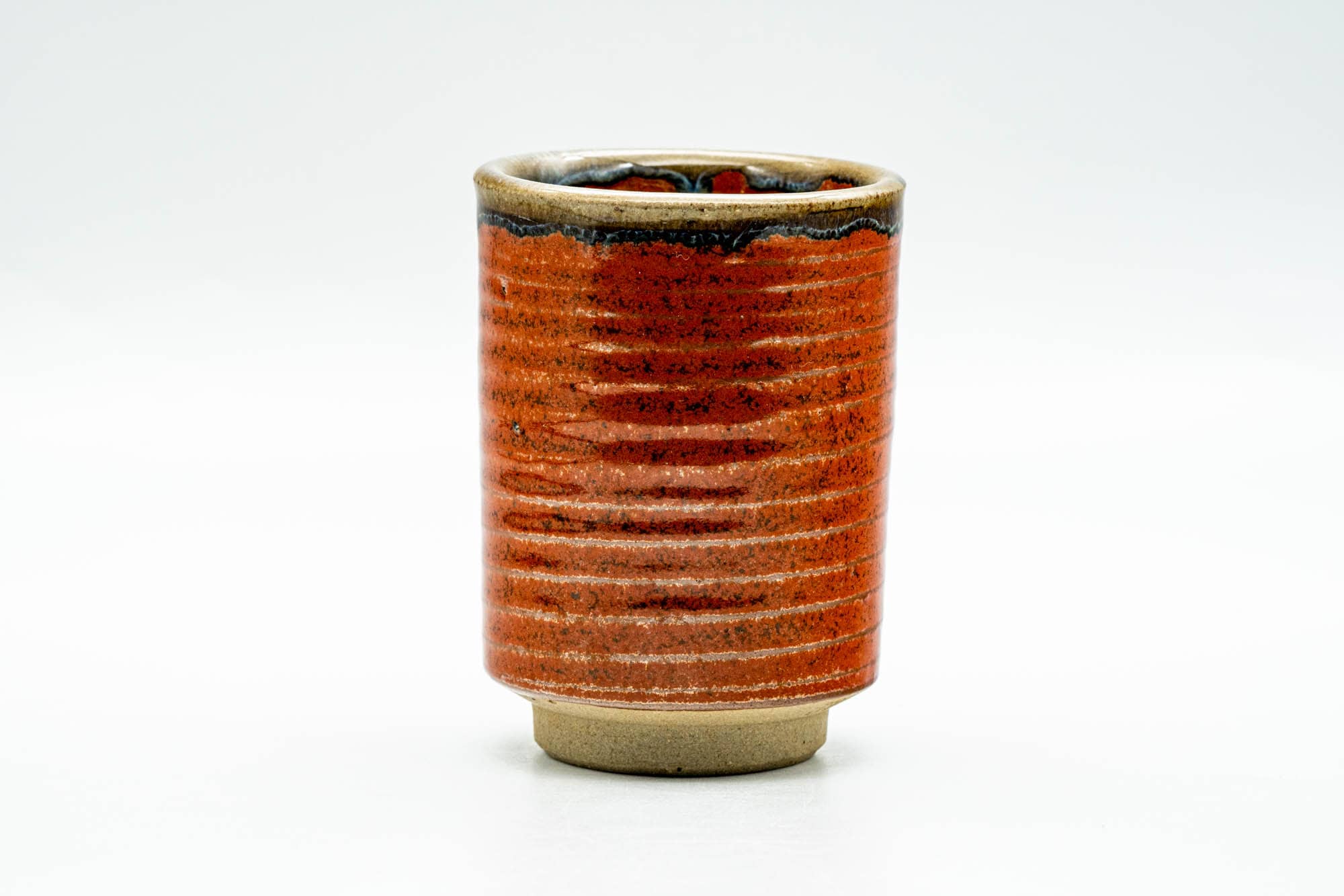 Japanese Teacup - Speckled Red Drip-Glazed Spiraling Yunomi - 110ml